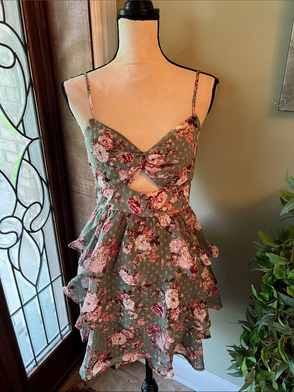 Trixxi Floral Sundress in Olive Green & Dusty Rose